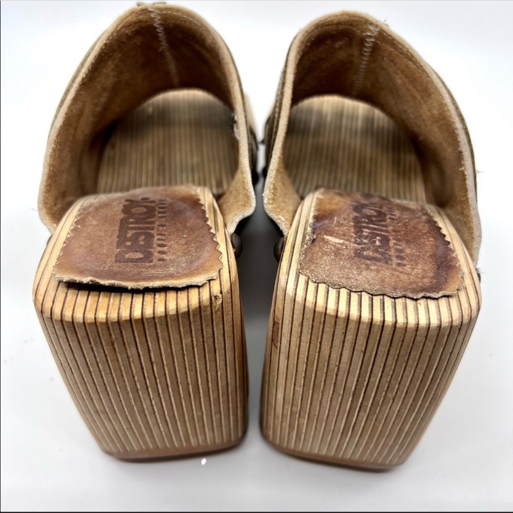 OAK DESTROY Vintage Y2K Platform Chunky Wooden Wedge Leather Sandal Women 8 8.5 - Picture 5 of 13